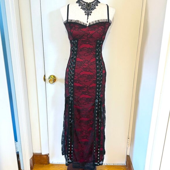 Dresses & Skirts - Gothic Victorian Vampire Lace Me Up Red Black Lace Over Long Gown Dress